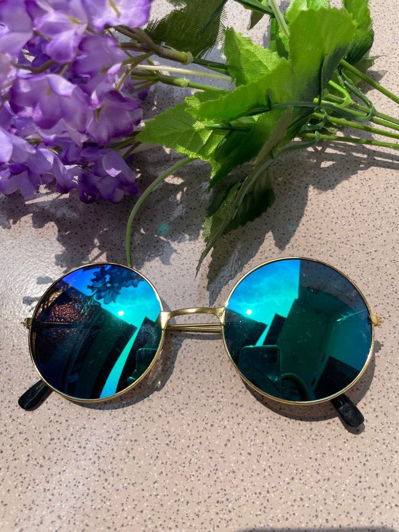 green blue mirror unisex round Sunglasses vintage retro kacamata bulat anti  uv summer beach road trip