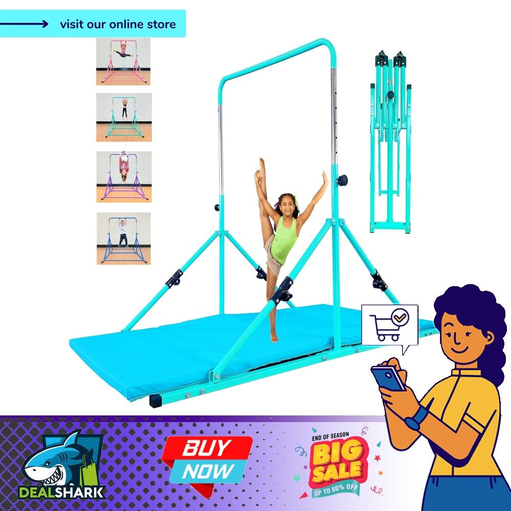 MARFULA Upgrade Foldable Gymnastic Bar with Mat for Kids Ages 3 12 200 lbs Weight Capacity