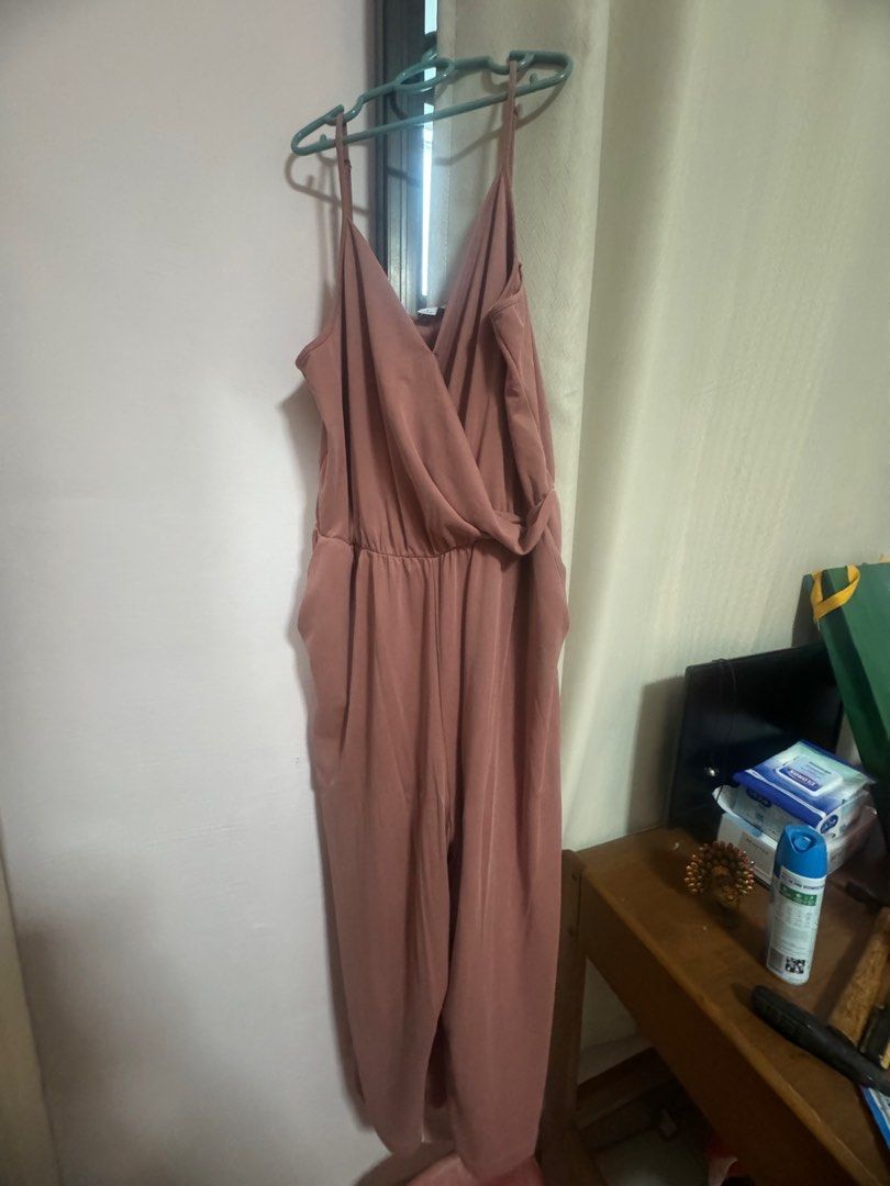 Monki Super soft Wrap Jumpsuit in Terracotta Rose L Size