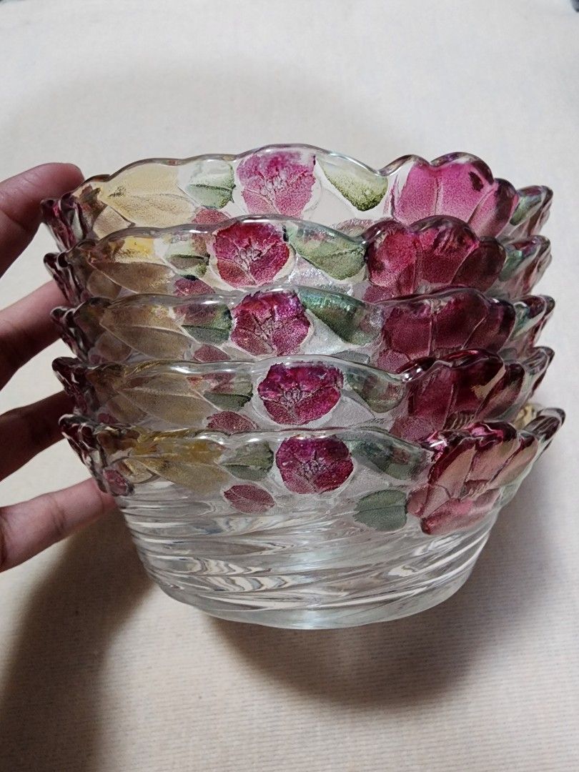 OTSUKA Salad Bowls - 5 pcs (Category: Dinnerware & Cutlery) located in Quezon City. Submitted by senyoramaria (Listing ID 1329325147, Image 3). Description: OTSUKA Japan Glass Flower-Rimmed Salad Bowls With embossed floral and spiral design. Measurements: 6 inches in diameter 2 inches deep New without box. Set of 5..