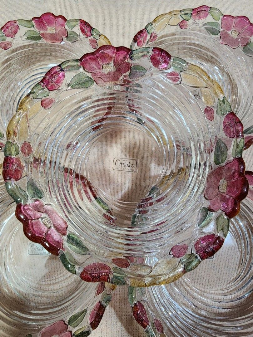 OTSUKA Salad Bowls - 5 pcs (Category: Dinnerware & Cutlery) located in Quezon City. Submitted by senyoramaria (Listing ID 1329325147, Image 1). Description: OTSUKA Japan Glass Flower-Rimmed Salad Bowls With embossed floral and spiral design. Measurements: 6 inches in diameter 2 inches deep New without box. Set of 5..