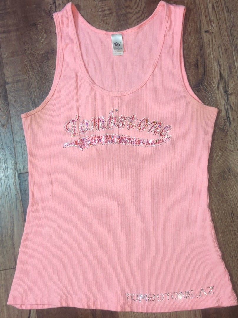 Pink rhinestone shirt Y2k (Category: Clothes) located in Kelowna. Submitted by oselling64676 (Listing ID 1329345007, Image 2). Description: flawless condition. Cute pink top with rhinestones "Tombstone " Az,.