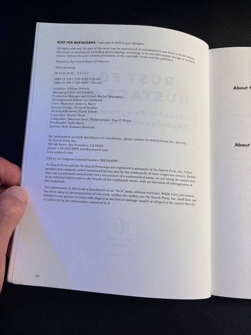 Rust for Rustaceans: Idiomatic Programming for Experienced Developers (Category: Textbooks) located in Singapore. Submitted by kossnocorp (Listing ID 1329306911, Image 2). Description: It’s a great book for learning Rust in more detail after getting familiar with the basics. It’s modern and covers the latest Rust versions. I’m moving digital and selling out my book collection. Look up my listings for more dev books..