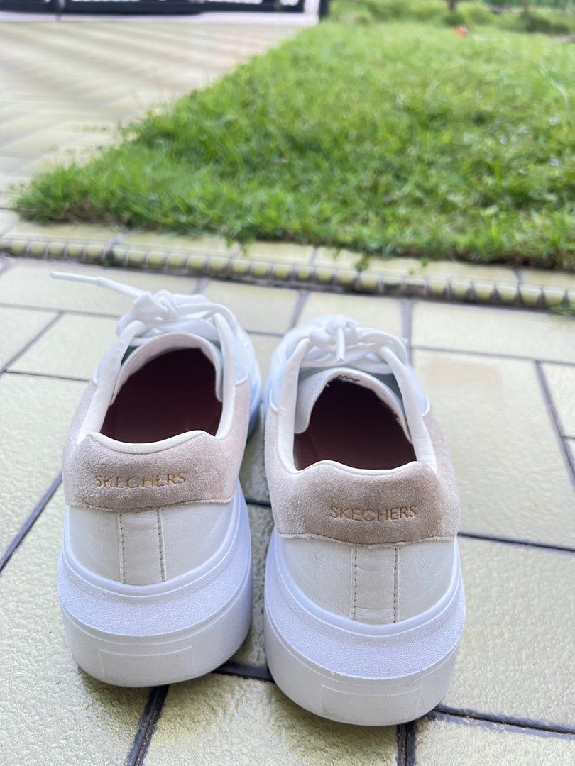 Skechers White Platform Sneakers Shoes Women s Fashion Footwear Sneakers on Carousell