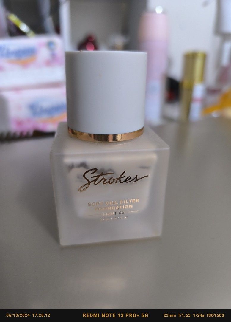 Strokes Soft Veil Filter Foundation Light 02 (Category: Makeup) located in Muntinlupa City. Submitted by madtan (Listing ID 1329384401, Image 1). Description: 50% left rfs: destashing stuff Courier: JT express mop: gcash.
