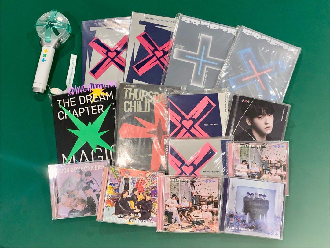 txt quitting sale SET (Category: K-Wave Merchandise) located in Marikina City. Submitted by hueninguinz (Listing ID 1329461933, Image 2). Description: mop: gcash ONLY ₱5000 for all (negotiable) - pcs - albums - lightstick - free macaron binder w sleeve pages notes: message for pictures @ in pics are my twt bns .