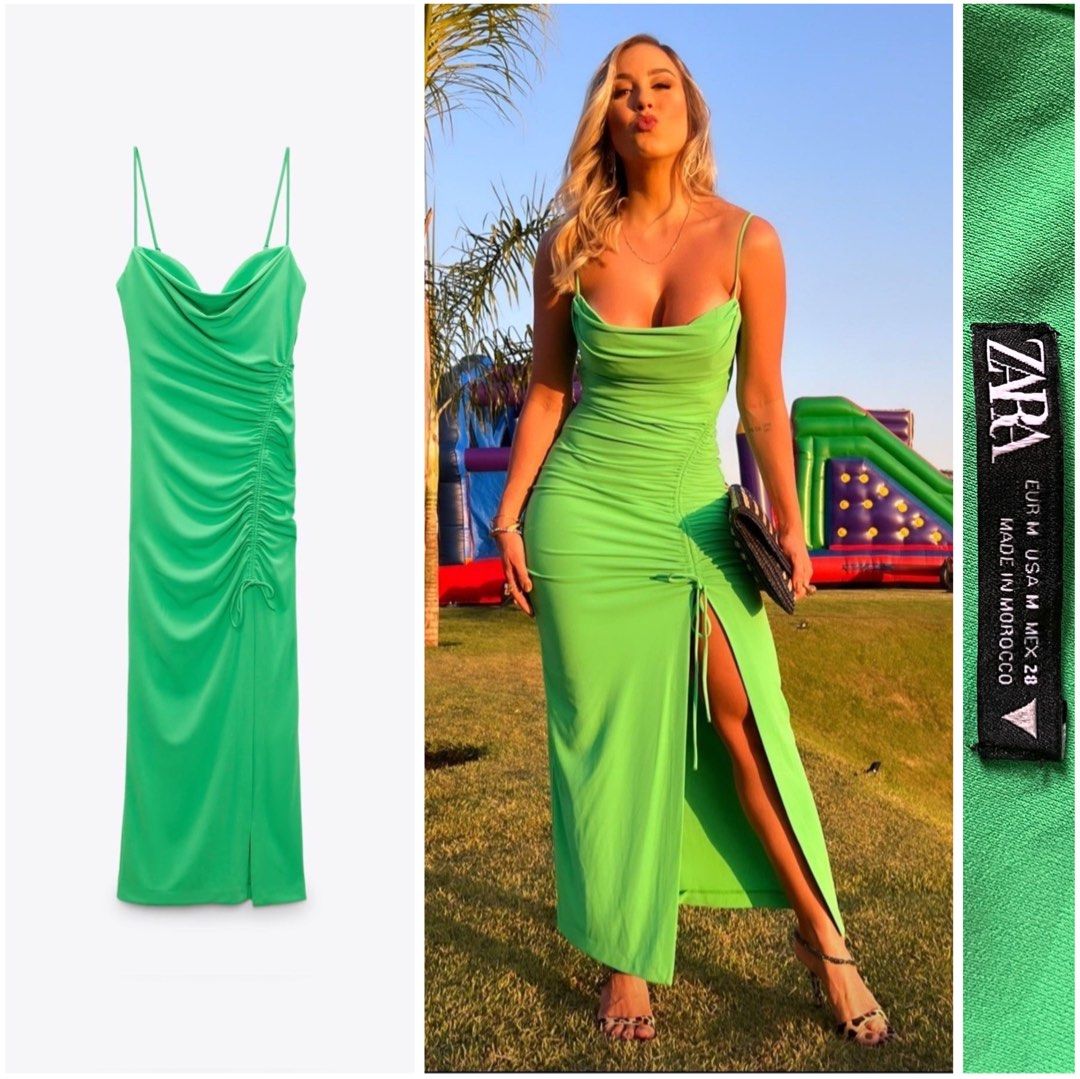 ZARA Green Cowl Bustier Corset Midi Maxi Dress, Women's Fashion, Dresses &  Sets, Dresses on Carousell