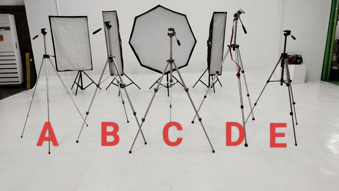 Assorted Japan surplus tripods (Category: Tripods & Monopods) located in Manila. Submitted by rossinicalabig (Listing ID 1329622704, Image 1). Description: Assorted Tripods Japan Surplus 500-1,600 each A - 600 (Aluminum) B - 1000 (Aluminum & steel) C- 1000 (Alumnimum & steel) VELBON BRAND D - 1600 (Aluminum,rubbers & steel) SLIK BRAND E - 500 (Aluminum & plastic) KENKO BRAND Check & pickup in Sta.Mesa Mla..