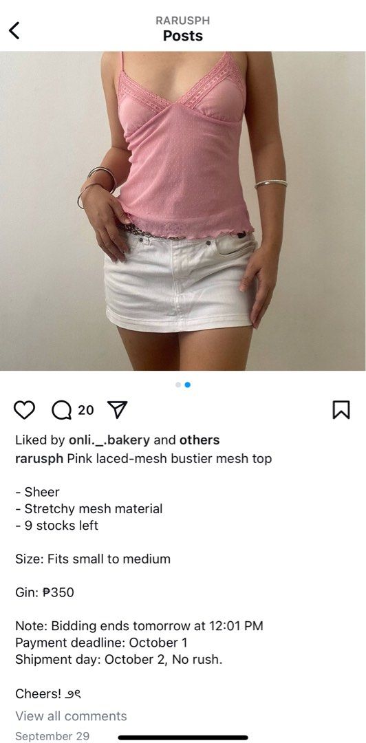 baby pink sleeveless bustier top (Category: Blouses) located in Pasig City. Submitted by arceecola (Listing ID 1329633409, Image 3). Description: - s to m, decent stretch - bought from @rarusph on ig recently - rlly nice piece! material is lace and see-through but good to layer - rfs: i dont have the bra for it + not rlly best style on my body shape - selling for the same price i bought - can do meetups around megamall/galleria/shangrila.