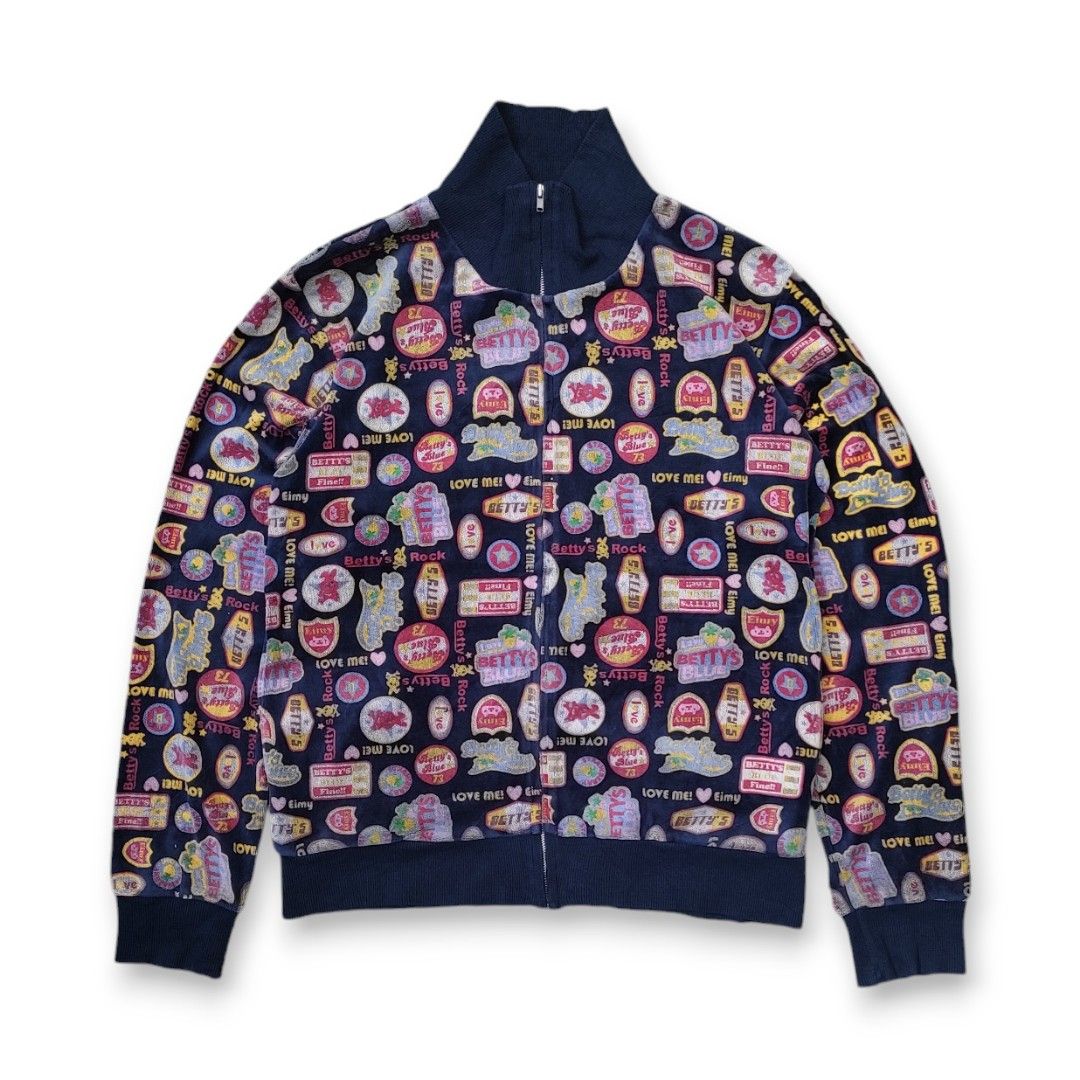 Betty's Blue Shinji Abe Printed Logo Velvet Track Jacket