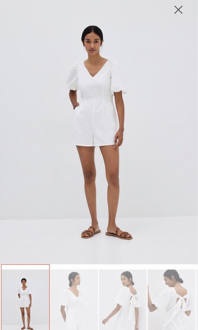 BNWT Love Bonito LB Taye Puff Sleeve Tie Back Romper, Women's