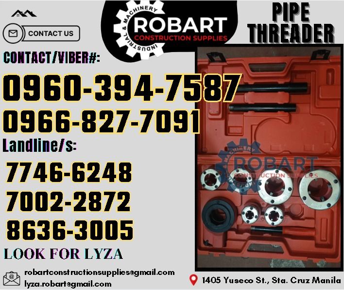 China Pipe Threader #63 (Category: Construction Tools & Equipment) located in Manila. Submitted by lyzarobart11 (Listing ID 1329557584, Image 1). Description: China Pipe Threader #63 1/2-2" NPT 𝑹𝑶𝑩𝑨𝑹𝑻 𝑪𝑶𝑵𝑺𝑻𝑹𝑼𝑪𝑻𝑰𝑶𝑵 𝑺𝑼𝑷𝑷𝑳𝑰𝑬𝑺 𝒪𝒻𝒻𝒾𝒸𝑒 𝒜𝒹𝒹𝓇𝑒𝓈𝓈: 𝟣𝟦𝟢𝟧 𝒴𝓊𝓈𝑒𝒸𝑜 𝒮𝓉. 𝒮𝓉𝒶 𝒞𝓇𝓊𝓏 𝑀𝒶𝓃𝒾𝓁𝒶 ꜱᴇɴᴅ ᴜꜱ ᴍᴇꜱꜱᴀɢᴇ ꜰᴏʀ ɪɴQᴜɪʀɪᴇꜱ ‼️ ‼️ ɢʟᴏʙᴇ: (0966-827-7091) ꜱᴍʀᴛ - (0960-394-7587) ᴠɪʙʀ - (0960-394-7587) ʟᴀɴᴅʟɪɴᴇ: 