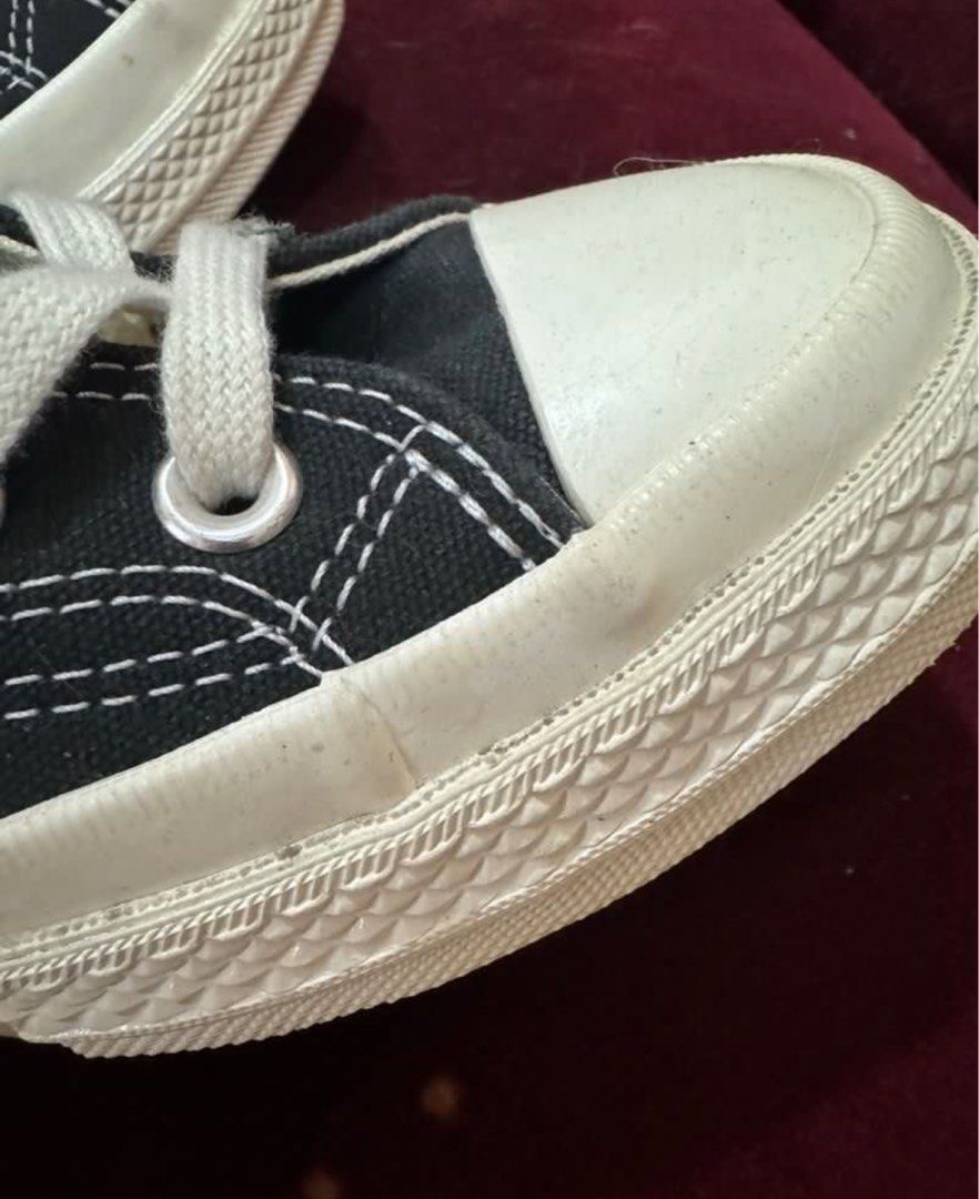 Converse x CDG Play (Category: Sneakers) located in Cavite. Submitted by leylamm (Listing ID 1329509847, Image 3). Description: Size: Women- 8; Men-6. Issue: minor heel drag. Last photo for reference only - dress also for sale..