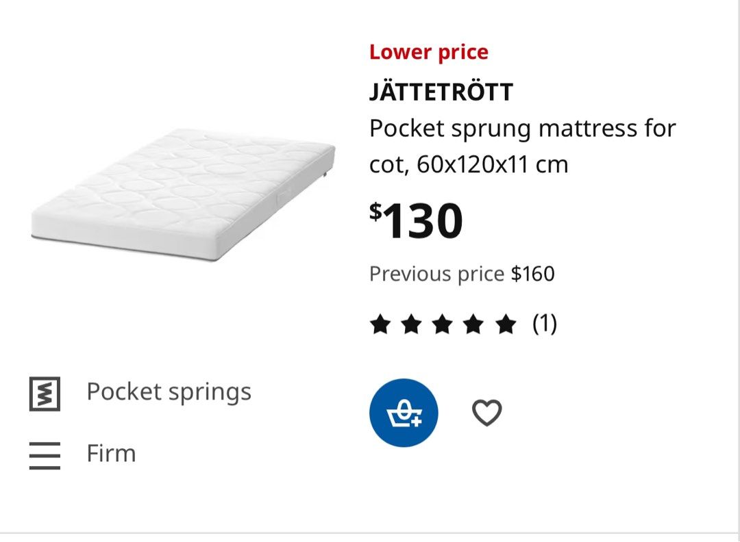IKEA JATTETROTT Pocket sprung cot mattress Babies Kids Baby Nursery Kids Furniture Cots Cribs on Carousell