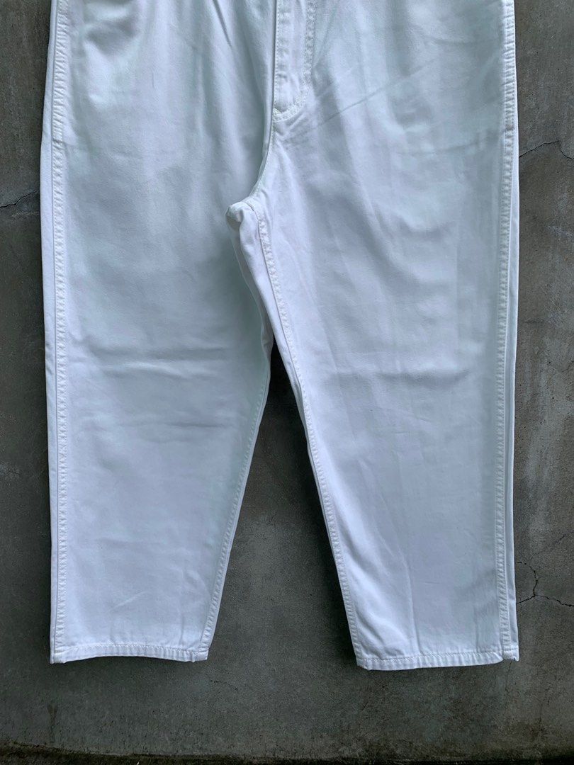 Junya Watanabe SS05 Low Crotch Pants (Category: Trousers) located in Baguio. Submitted by lordeidara (Listing ID 1329559053, Image 3). Description: 8/10 Yellow stains Needs washing Not Altered No Inclusion Color: White Material: Cotton Size on Tag: M Thigh: 13.5 Knee: 11 Waist: 16 Inseam: 25 Length: 37 Leg Opening: 8.5 Front Rise:13.