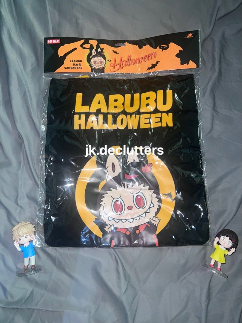 Labubu Halloween Canvas Tote Bag (onhand) (Category: Tote Bags) located in Bulacan. Submitted by jk.declutters (Listing ID 1329537678, Image 1). Description: POP MART Happy Halloween Party Series- LABUBU Canvas Bag 🎃 sealed MOP: BDO/gcash Loc: Manila.