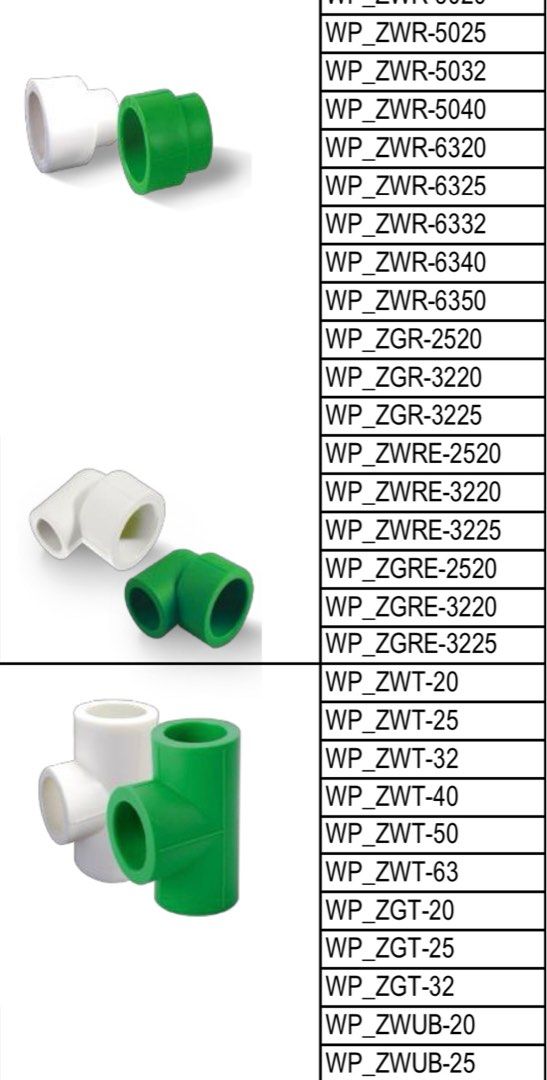 PPR PIPES AND FITTINGS (Category: Construction & Building Materials) located in Manila. Submitted by melody.tulale001 (Listing ID 1329493220, Image 3). Description: We offer : PPR (Polypropylene Random Copolymer) pipes and fittings ✅ Temperature Resistance: PPR can withstand high temperatures, making it suitable for hot water applications. ✅ Chemical Resistance: Resistant to many chemicals, making it ideal for industrial applications. ✅ Easy to I