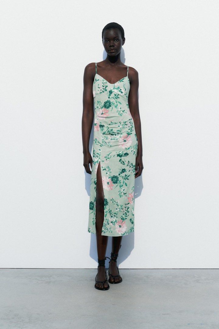 Green floral midi dress zara outlet