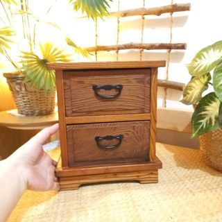 Vintage small solid cedarwood rustic tansu drawer keepsake box jewelry box trinket box