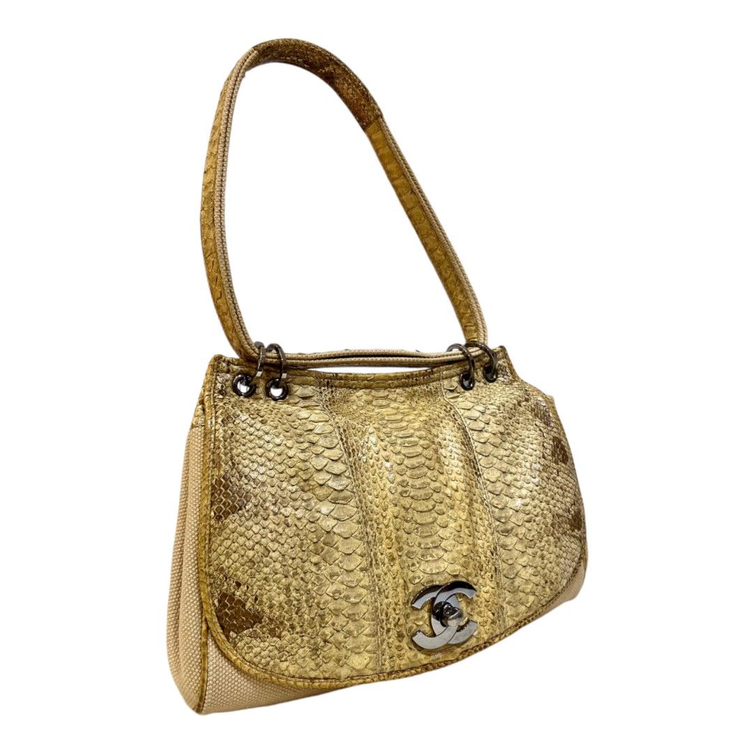 VVGC RARE Chanel Flap Shoulder Bag canvas and Python #8 SHW