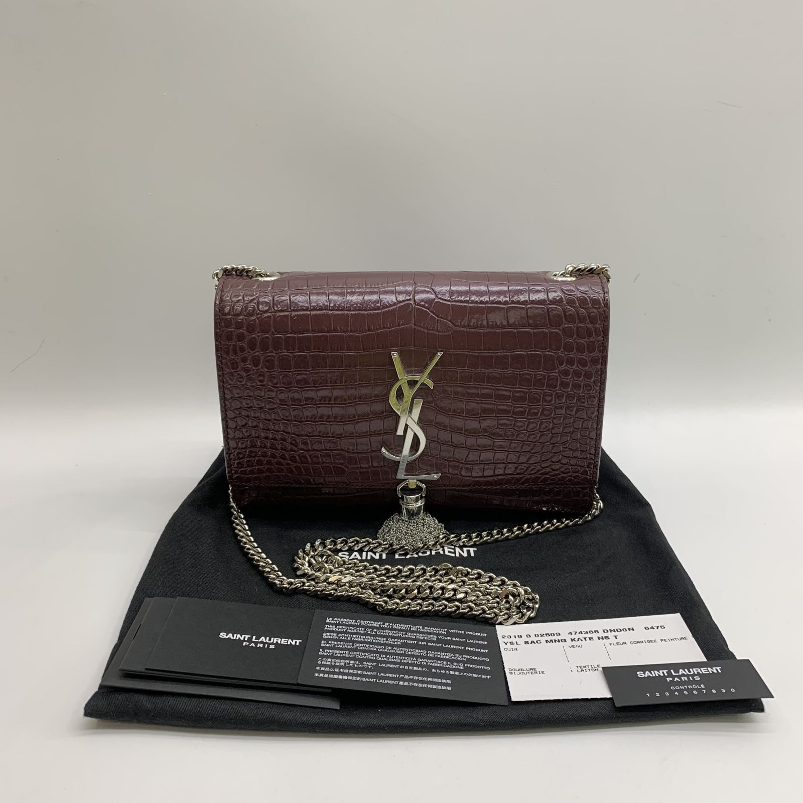 YVES SAINT LAURENT 474366 MAROON KATE SMALL TASSEL EMBOSSED BAG 247043421 NC