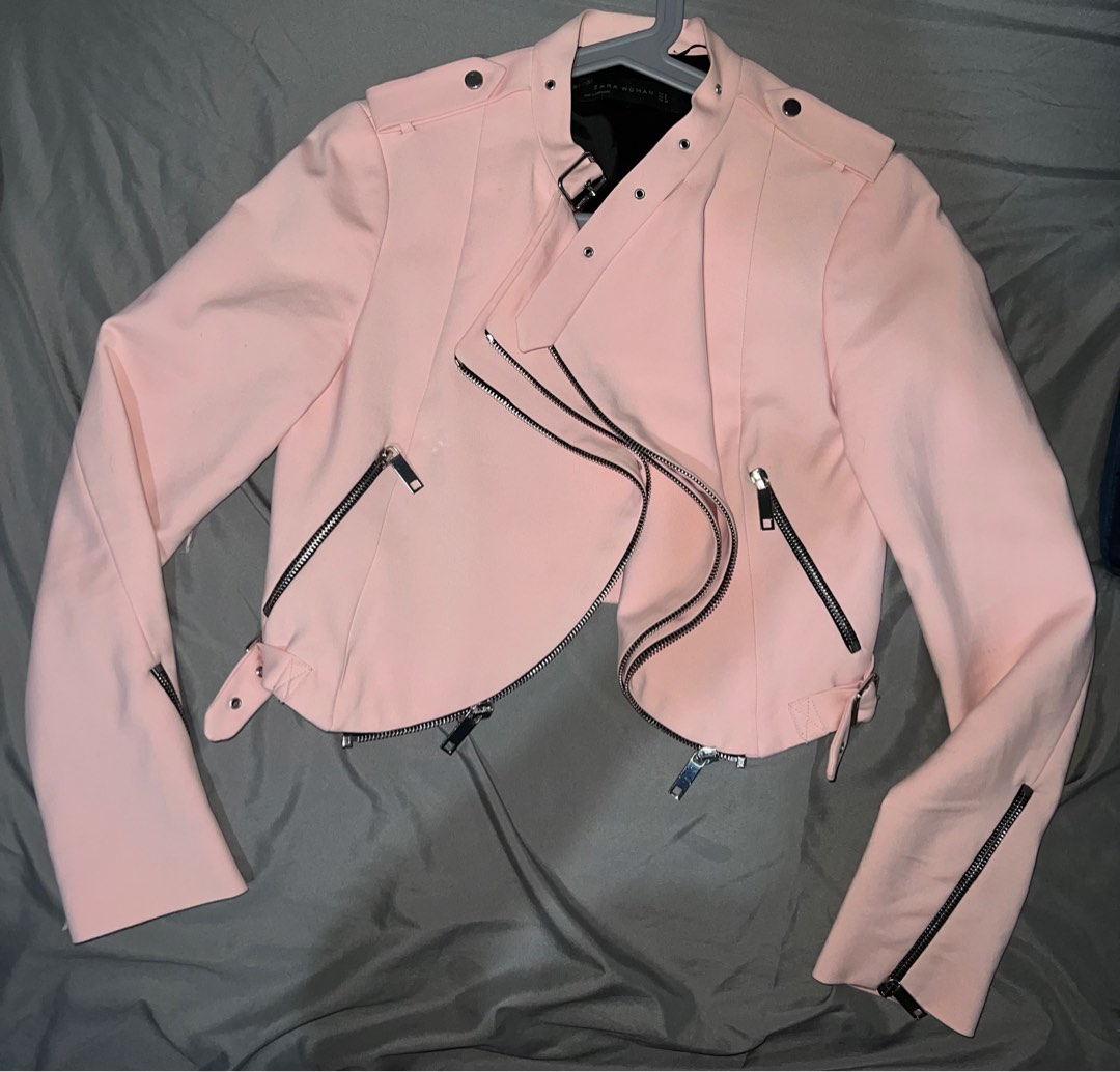 Zara pink cropped moto jacket