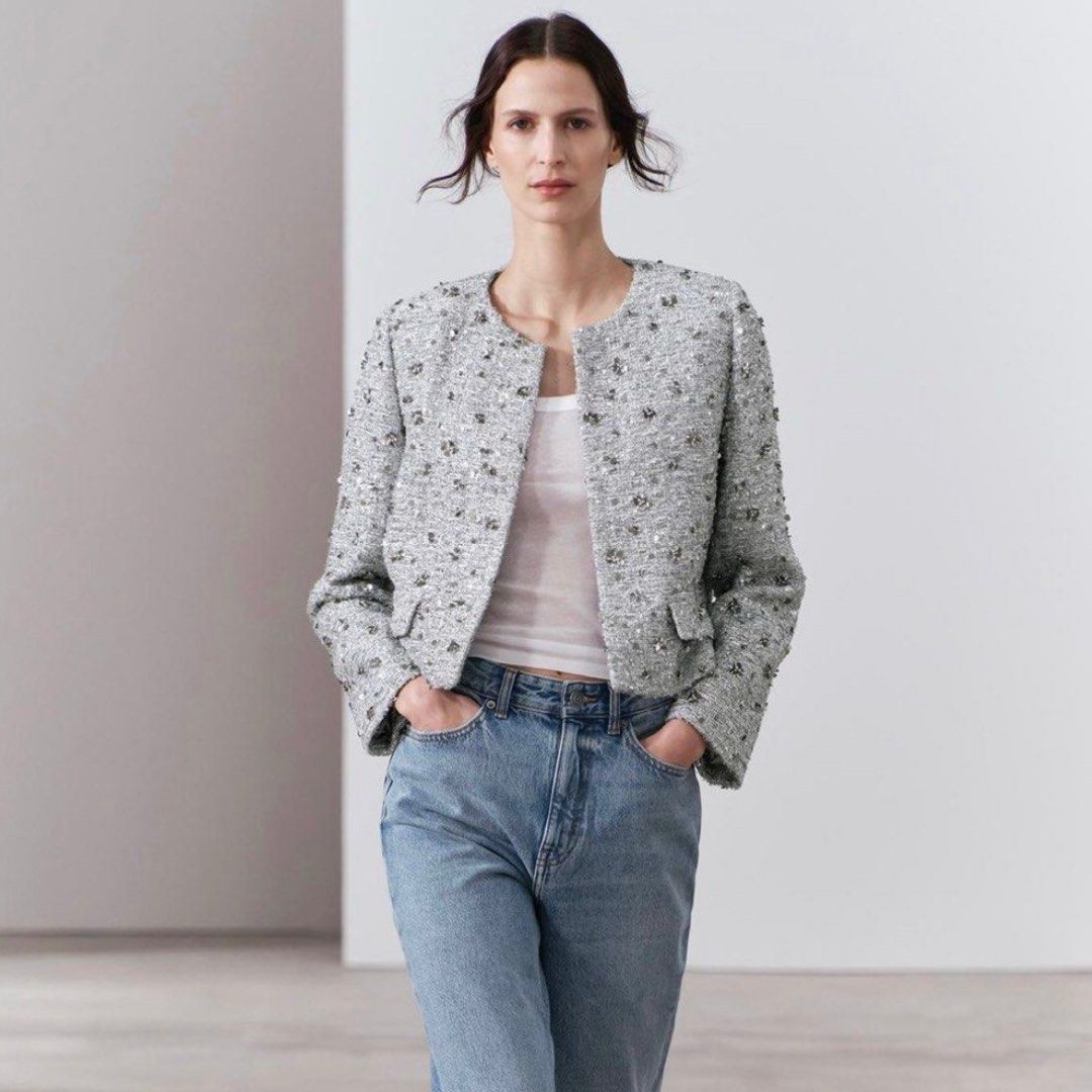 Zara silver sequin jacket discount