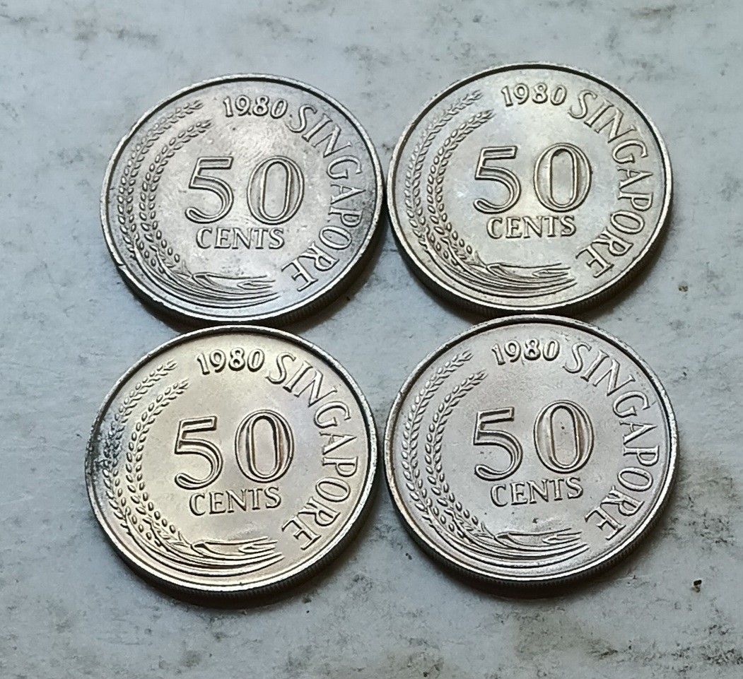 新加坡1980年50仙硬幣共4枚（品相實物如圖）, 興趣及遊戲, 收藏品及紀念品, 錢幣- Carousell