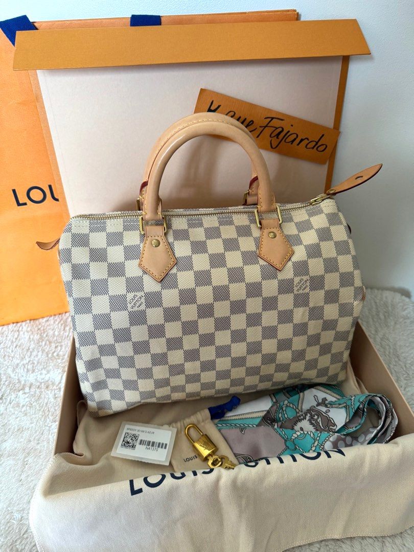 Real Louis Authentic LV Louis Vuitton Speedy 30 Damier Azur 2017, Luxury, Bags ...