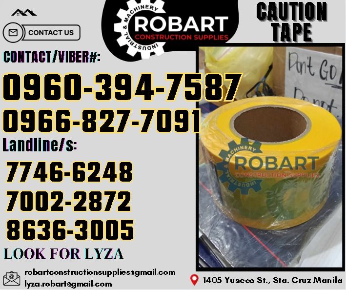 Caution Tape (Category: Construction Tools & Equipment) located in Manila. Submitted by lyzarobart1999 (Listing ID 1329686548, Image 1). Description: Caution Tape Size: 3" x 300m 𝑹𝑶𝑩𝑨𝑹𝑻 𝑪𝑶𝑵𝑺𝑻𝑹𝑼𝑪𝑻𝑰𝑶𝑵 𝑺𝑼𝑷𝑷𝑳𝑰𝑬𝑺 𝒪𝒻𝒻𝒾𝒸𝑒 𝒜𝒹𝒹𝓇𝑒𝓈𝓈: 𝟣𝟦𝟢𝟧 𝒴𝓊𝓈𝑒𝒸𝑜 𝒮𝓉. 𝒮𝓉𝒶 𝒞𝓇𝓊𝓏 𝑀𝒶𝓃𝒾𝓁𝒶 ꜱᴇɴᴅ ᴜꜱ ᴍᴇꜱꜱᴀɢᴇ ꜰᴏʀ ɪɴQᴜɪʀɪᴇꜱ ‼️ ‼️ ɢʟᴏʙᴇ: (0966-827-7091) ꜱᴍʀᴛ - (0960-394-7587) ᴠɪʙʀ - (0960-394-7587) ʟᴀɴᴅʟɪɴᴇ: (8636-ʟᴏᴏᴋ ꜰᴏʀ 