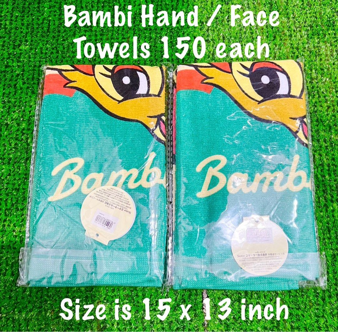 Disney Bambi Hand / Face Towels (Category: Towels, Napkins & Holders) located in Binan City. Submitted by mayjhe (Listing ID 1329790993, Image 1). Description: ✨ For Sale ✨ 🎄 Disney Bambi 🎄Hand / Face Towel 🌸 Other details posted 🔖 Price is ₱ 150.00 each / 2 pcs available 🔔 MOP : Gcash 🛵 Courier J&T and Lalamove 🇵🇭 Location Biñan Laguna 📋 Shipping every Thursday.