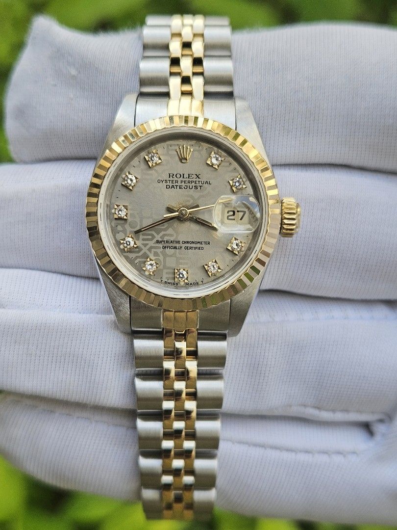 Full Complete Set Rolex Ladies Half Gold Diamond Dial Datejust 26mm Ref. 69173 Luxury Watches on Carousell
