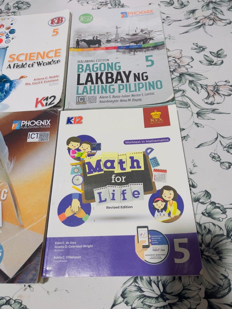 Grade 5 Private School Books ( 2 sets available) (Category: Textbooks) located in Baguio. Submitted by claudnibela (Listing ID 1329775573, Image 2). Description: - Grade 5 - Set1: (1 set sold) Encountering Jesus in the Sacraments Learning and Intensifying English Today Pinagyamang Pluma Science A Field of Wonder Math for Life Bagong Lakbay ng Lahing Pilipino - Grade 5 - Set2: Encountering Jesus in the Sacraments Learning and Intensifying English 