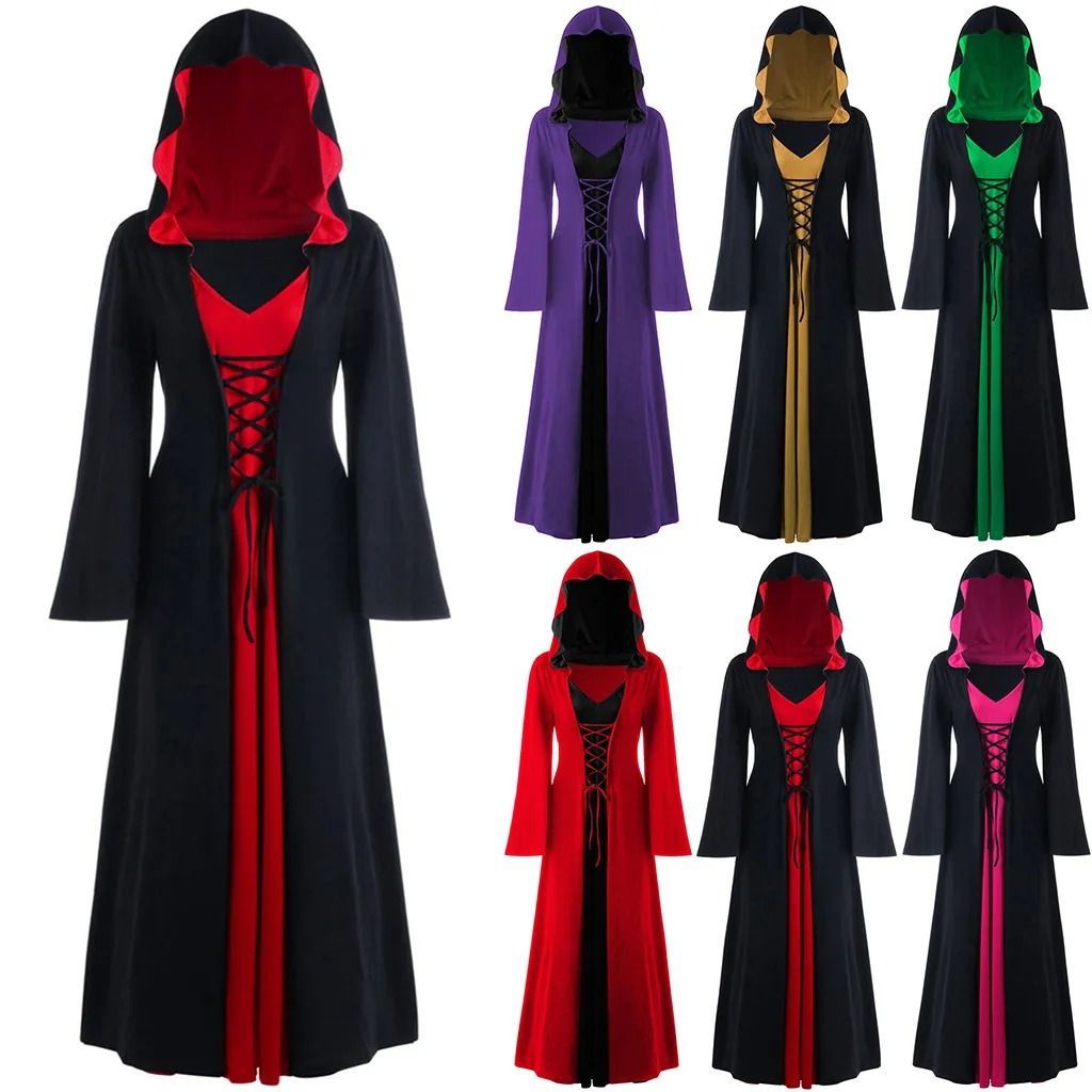 Medieval Dress For Women Lace up Vintage Hooded Cloak Robe Adult Costume Retro Cosplay Halloween Scary Vampire Witch Long Dress Carousell