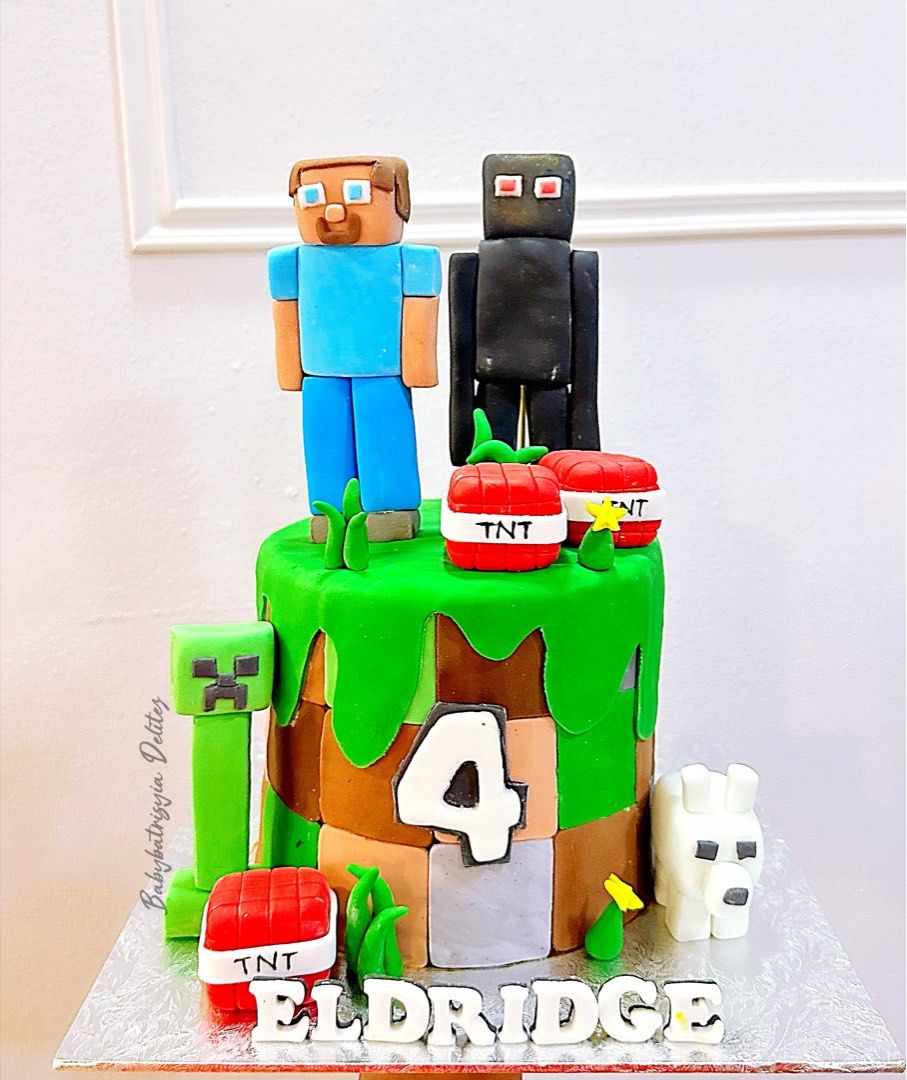 Minecraft theme Cake (Category: Homemade Bakes) located in Singapore. Submitted by babybatrisyiadelitez (Listing ID 1294618600, Image 1). Description: looking for minecraft cake? we are able to do it for u😊 from simple edible print to customise minecraft cake🥰 for the cakes edible print cake 1kg : circle ( $55 ) square/rectangle ( $60 ) customise cake 1kg $78 onwards my 1kg cakes can feed approx 10pax for circle Approx 12pax for square/rectangl