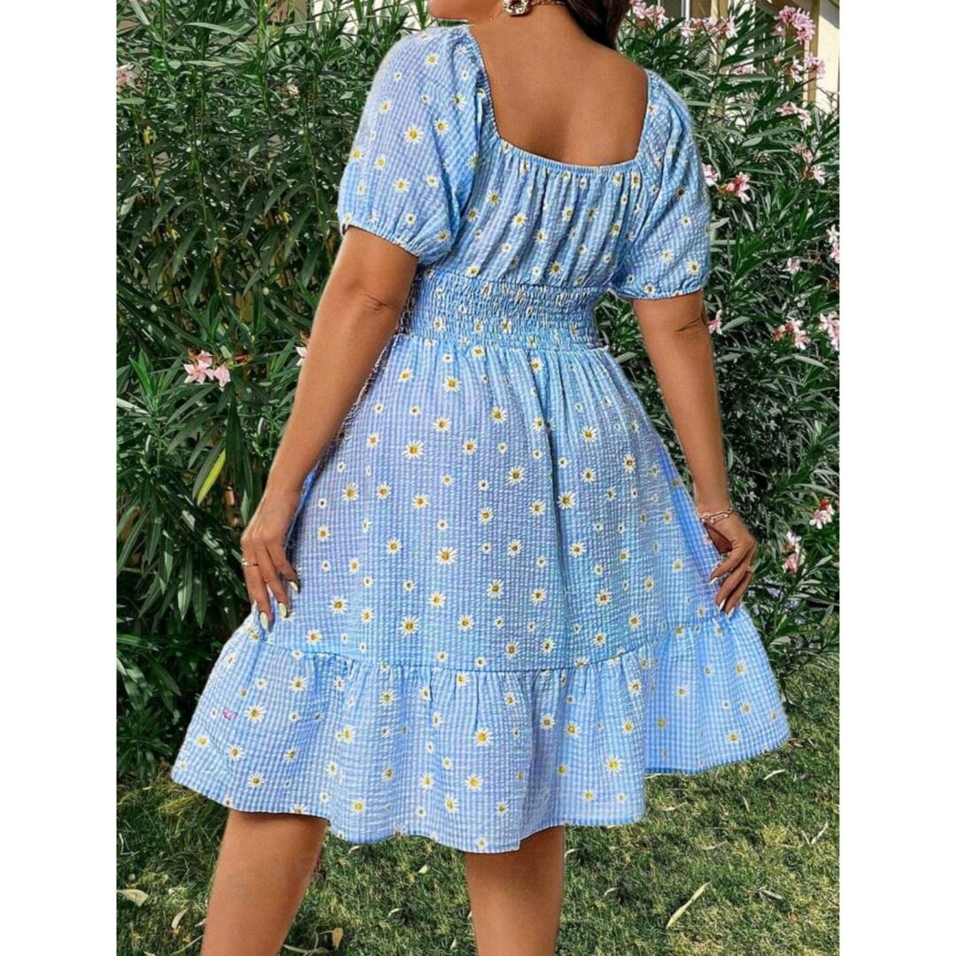 blue gingham milkmaid dress Ditsy Daisies Milkmaid Midi Dress Kelly Green / XS