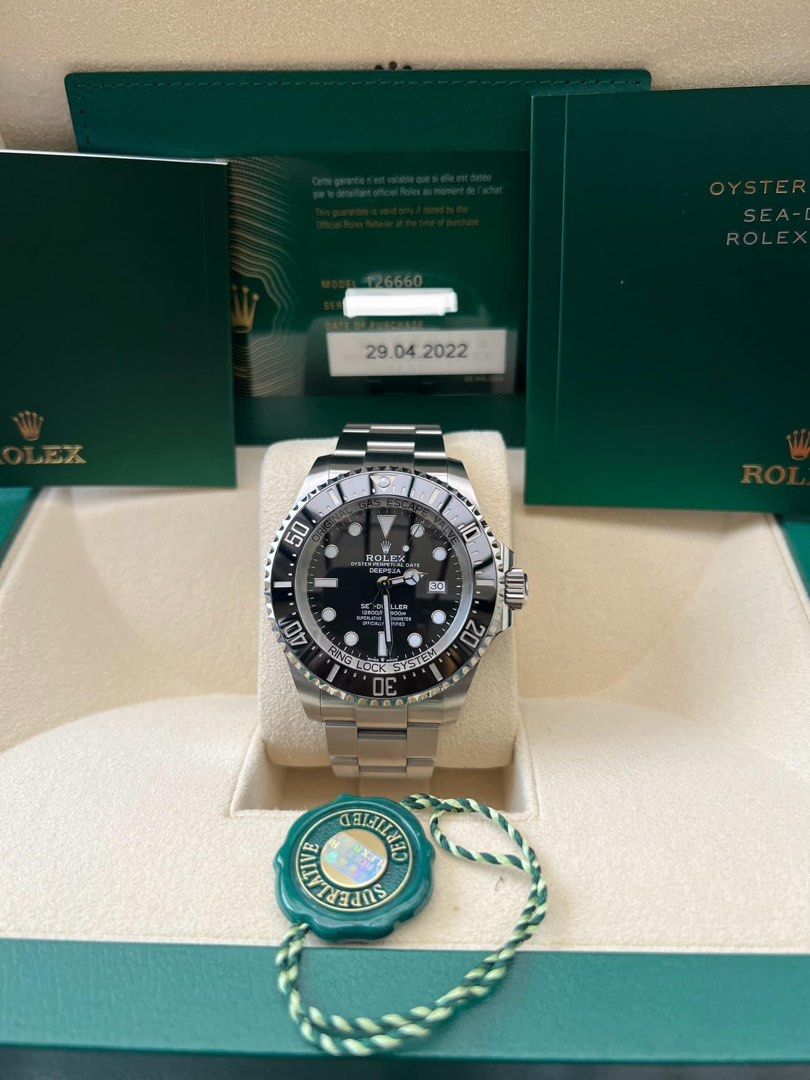 Rolex deepsea (Category: Luxury Watches) located in Cabanatuan. Submitted by albertgonzales27 (Listing ID 1329771452, Image 1). Description: 2022 ROLEX DEEPSEA 44mm Sea-dweller Oystersteel Complete set Reference : 126660 Year: 2022 Case size: 44mm Condition: 9.8/10 fresh Movement: automatic 745,000 php only negotiable for interested client. Open for authentication Marilao bulacan / Quezon City meet up..