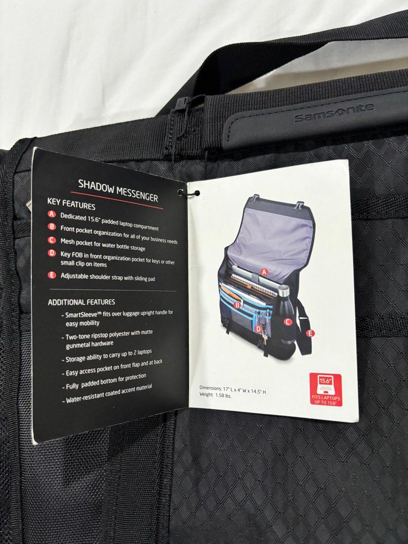 Samsonite Business Carrier Messenger Bag (Category: Sling Bags) located in Marikina City. Submitted by green.archer (Listing ID 1329738752, Image 3). Description: SALE! Samsonite Business Carrier Messenger Bag - Color: Black - Lightweight - Fits laptops upto 15.6” - Adjustable shoulder strap - Side water bottle pocket - Brand new - Bought in California, USA SALE Price: 4,500! Call/Text if interested: 09209068636.