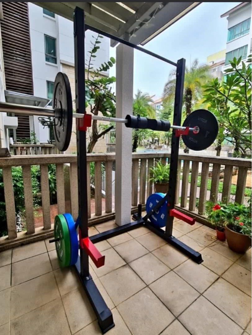 Squat rack with bar attached on sale