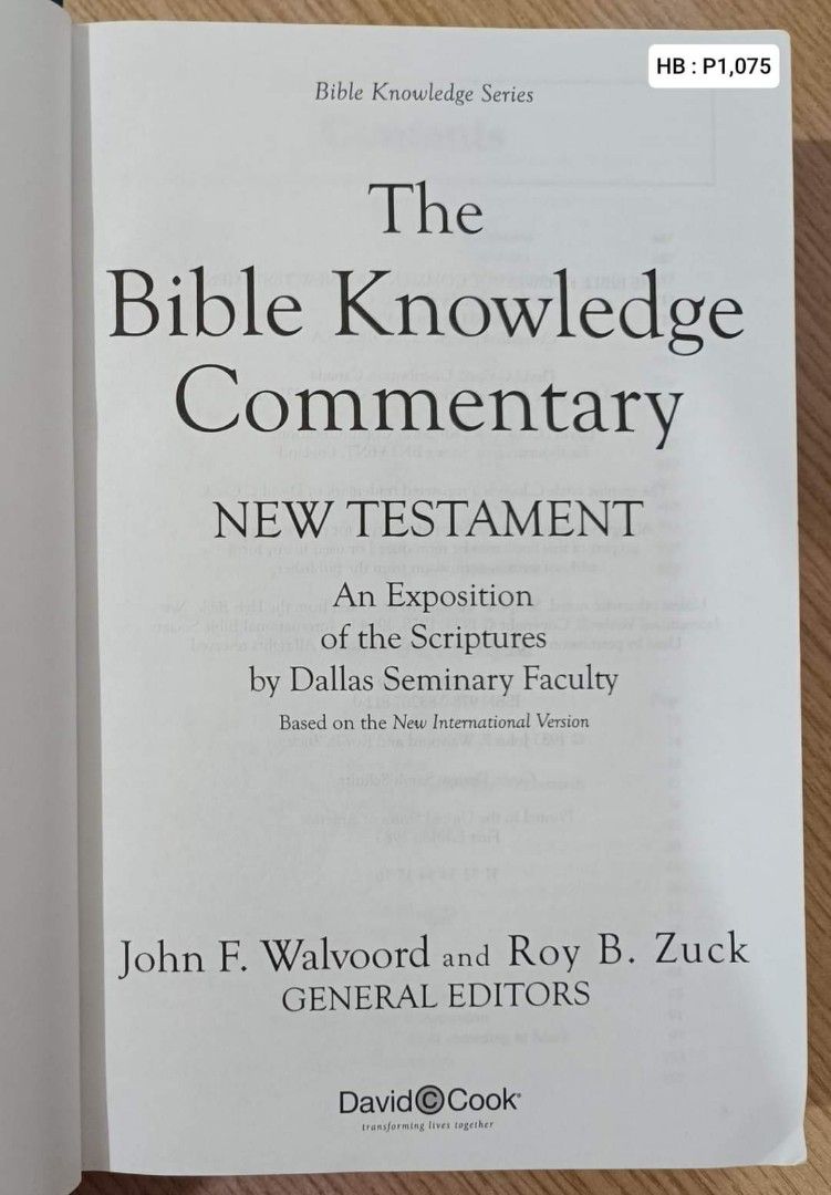The Bible Knowledge Commentary NT HB (Category: Religion Books) located in Muntinlupa City. Submitted by graceandfaithbooksandmore (Listing ID 1329828405, Image 2). Description: The Bible Knowledge Commentary NT HB.