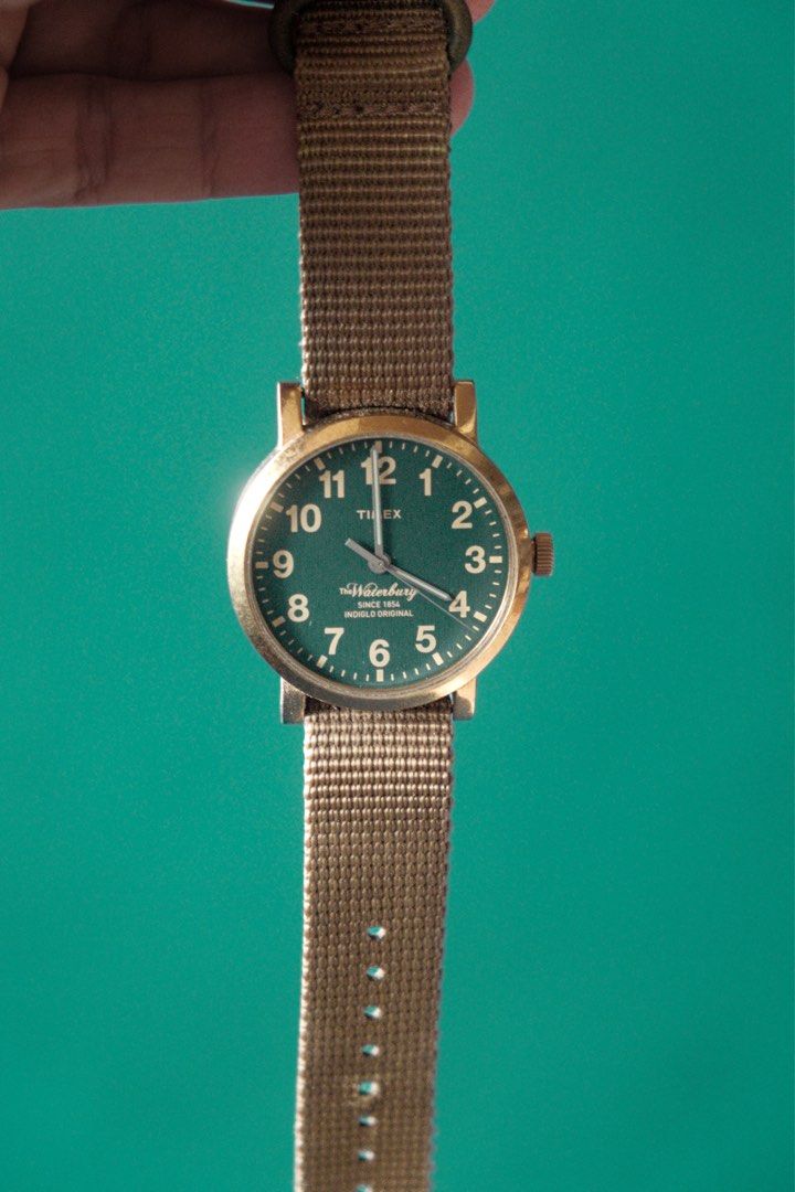 Timex Waterbury Indiglo Green Brass Analog Watch Men s Fashion Watches Accessories Watches on Carousell