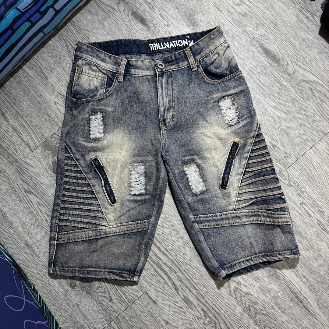 Trill Nation Denim Shorts Unisex Biker Shorts Gradient Streetwear Baggy Vintage Y2K Men s Fashion Bottoms Jeans on Carousell