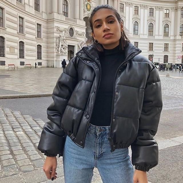 Zara faux leather puffer jacket cheap