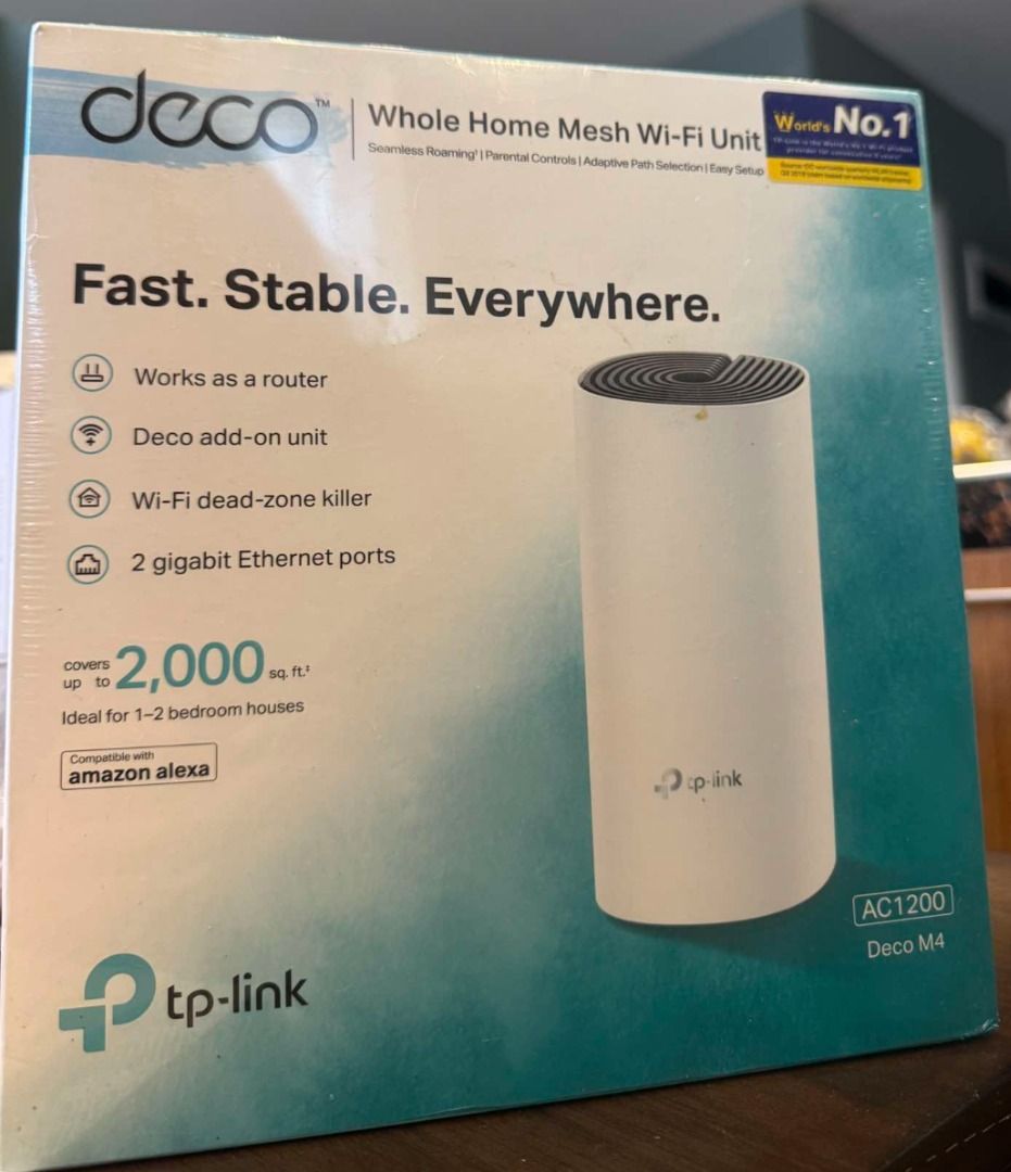 AC1200 Deco Whole Home Mesh WiFi Extender (Category: Other Home Appliances) located in Caloocan City. Submitted by dzlorleans (Listing ID 1329906463, Image 1). Description: AC1200 Deco Whole Home Mesh WiFi System WiFi Dead-Zone Killer Guarantees a strong WiFi signal in every corner of your home with a single M4 unit covering up to 2000 sq. ft. Wireless connections and optional Ethernet backhaul work together to link Deco units, providing even fas