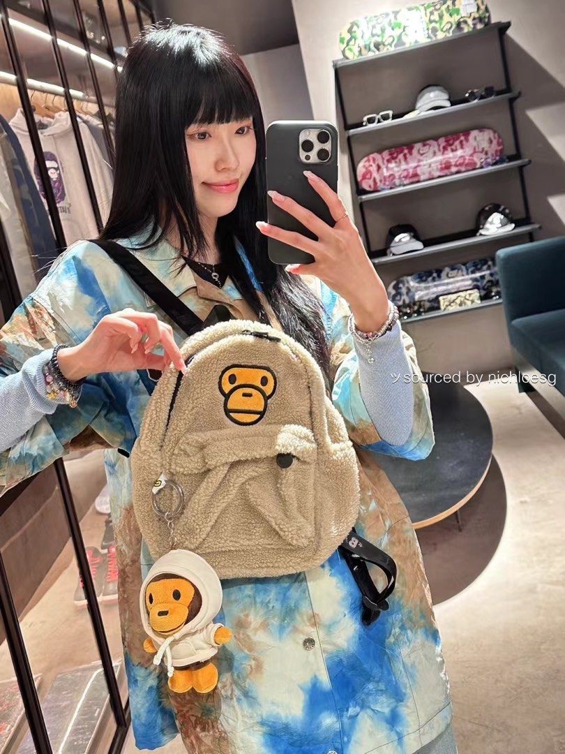BAPE ALL BABY MILO MINI FAUX FUR BACKPACK, Women's Fashion, Bags