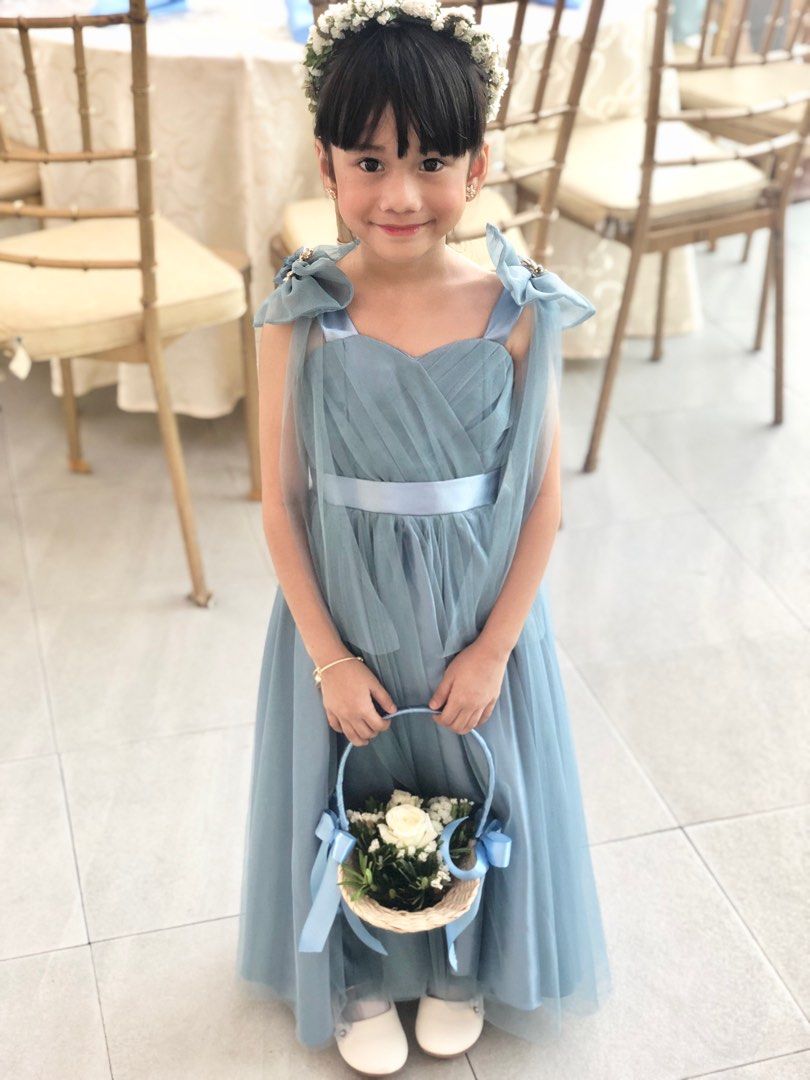 Dusty blue flower girls dress for rent, Babies & Kids, Babies & Kids  Fashion on Carousell