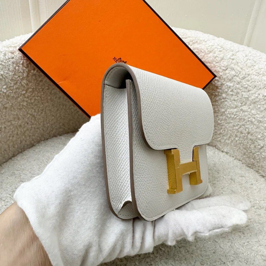 Est Retail 5000 Hermes Constance Slim Wallet in Off White Likely Craie Epsom Leather and GHW