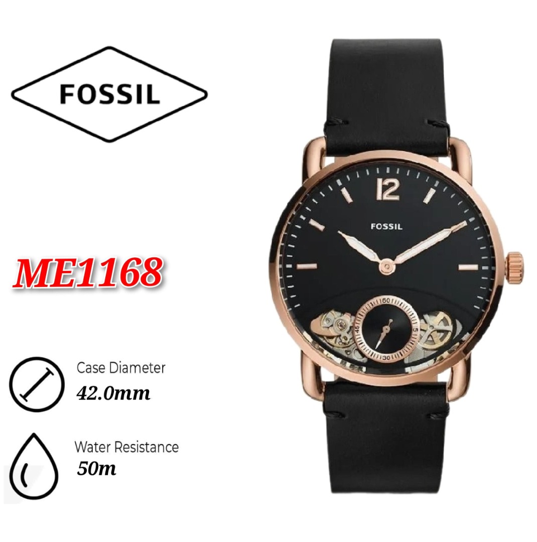 Fossil Men s ME1168 The Commuter Twist Black Leather Watch