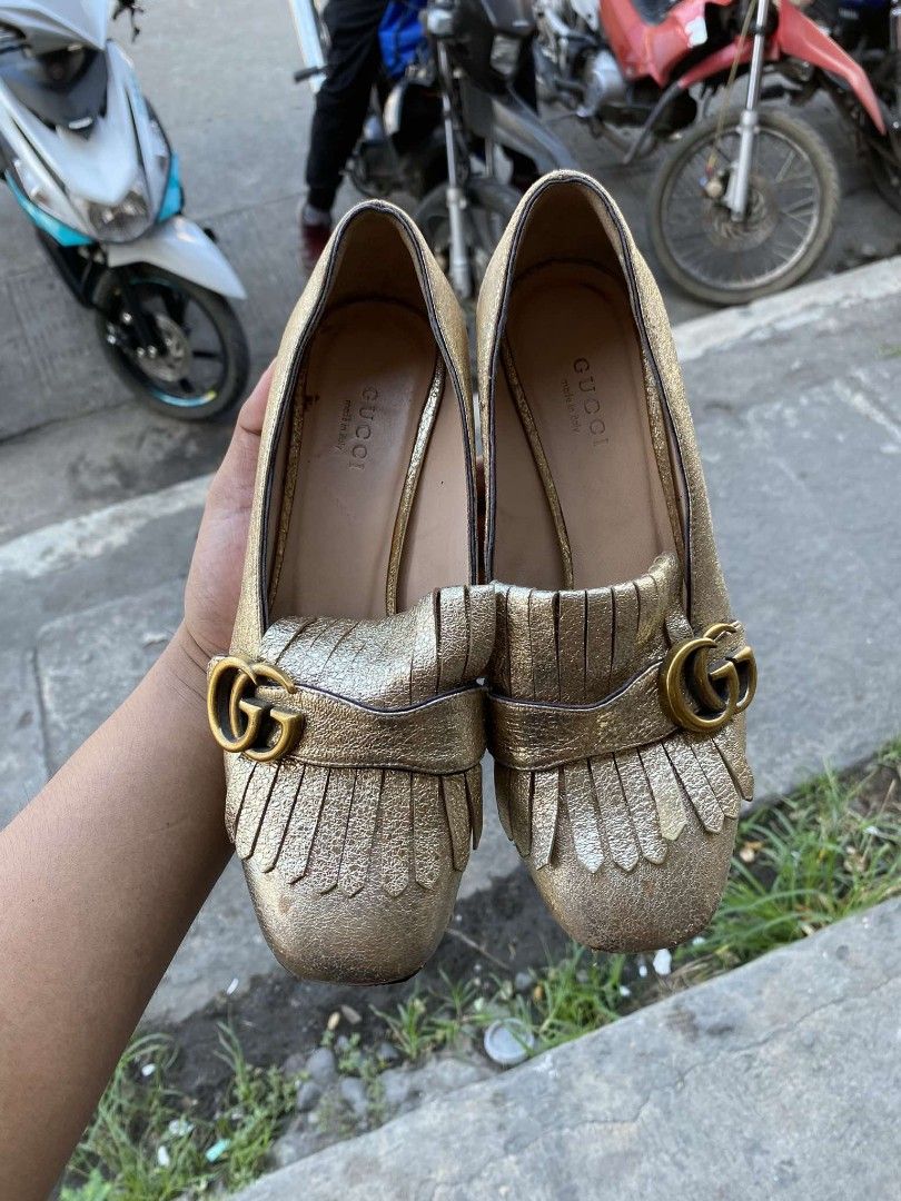 Gucci marmont gold pumps clearance