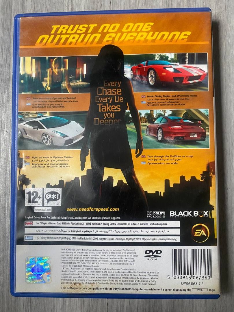 Need For Speed Undercover (Sony Playstation 2, 2008) (Category: PlayStation) located in Mabalacat. Submitted by mattytooturnt (Listing ID 1329956052, Image 3). Description: Need for Speed: Undercover is a 2008 racing video game, and is the twelfth installment in the Need for Speed series following Need for Speed: ProStreet (2007). Developed by EA Black Box and published by Electronic Arts, it was released on November 18, 2008, for the PlayStation